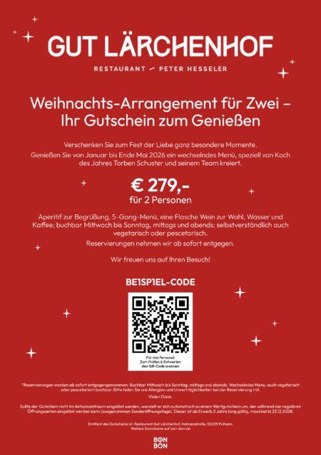 Restaurant-Gutschein für Gut Lärchenhof Weihnachtsarrangement