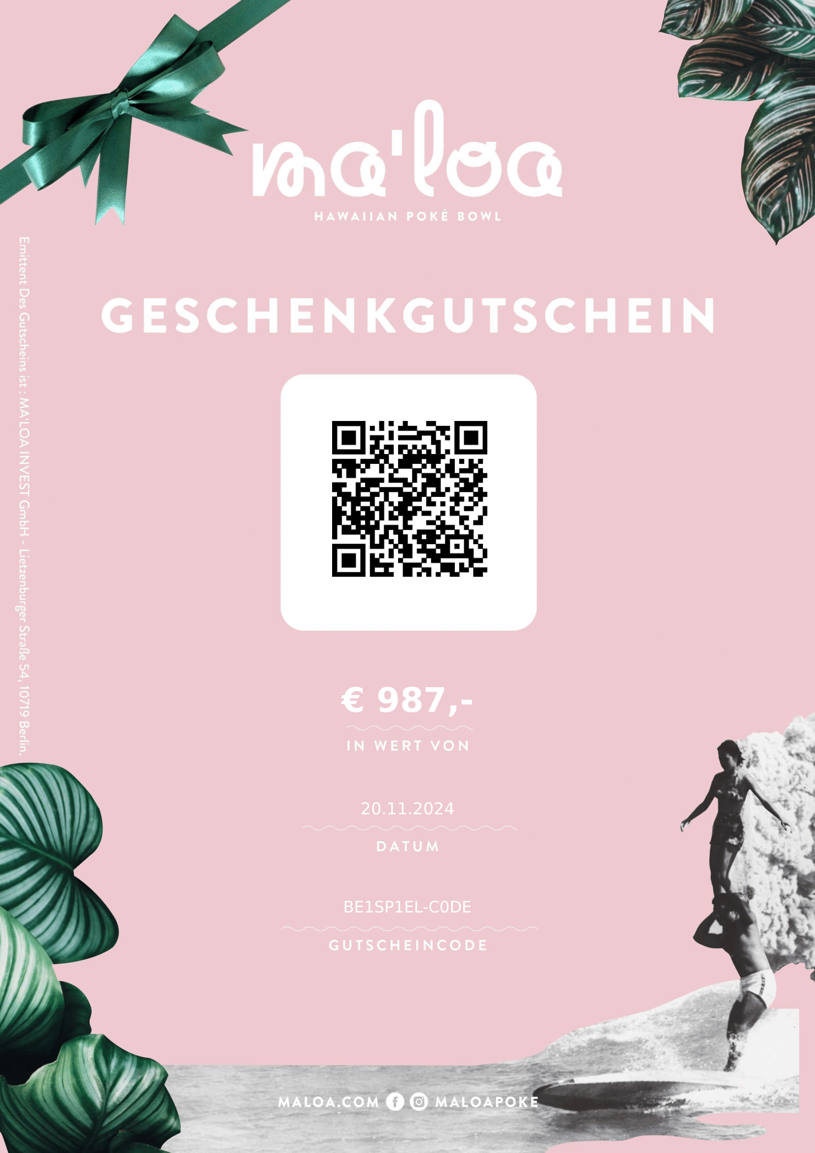 Restaurant-Gutschein für Ma’loa Black Week Extra Gutschein