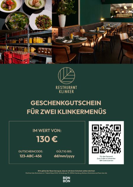 Restaurant-Gutschein für Restaurant Klinker Menü 2 Pers.