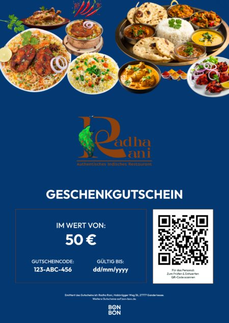 Restaurant-Gutschein für Radha Rani