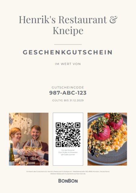 Restaurant-Gutschein für Henrik’s Restaurant & Kneipe