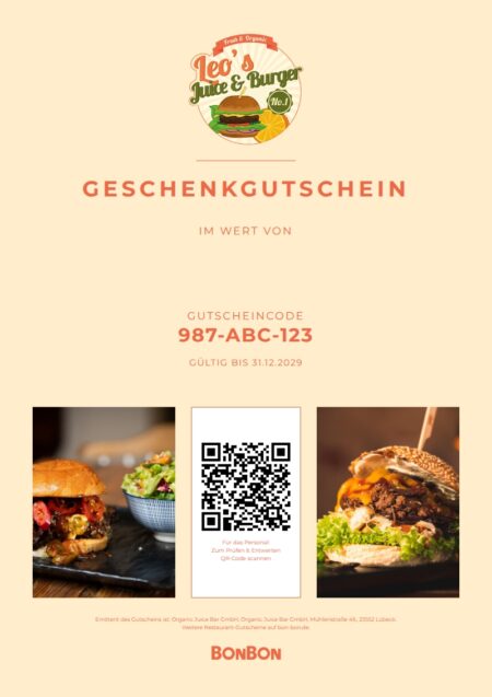 Restaurant-Gutschein für Leo’s Juice & Burger Lübeck